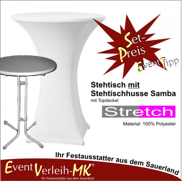 Stehtisch & Stretch-Stehtischhusse - weiß - INKL. REINIGUNG